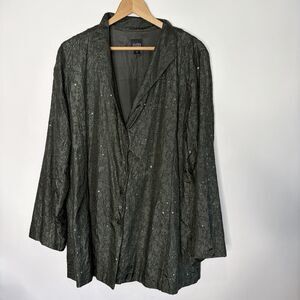 Eileen Fisher Silk Jacket Sequin Embroidered Lagenlook Relaxed Artsy Green L